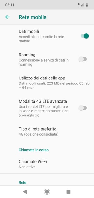 Seleziona Tipo di rete preferito