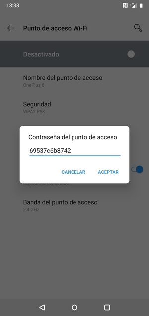 Introduzca una contraseña de punto de acceso Wi-Fi de al menos 8 caracteres y seleccione ACEPTAR