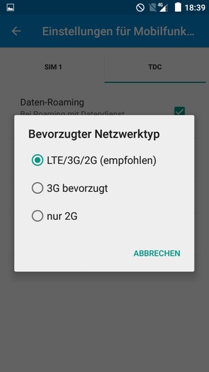 Wählen Sie die gewünschte Option