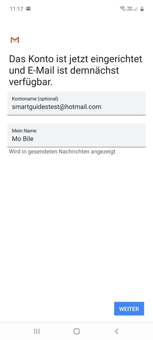 Geben Sie Ihrem Konto einen Namen und geben Sie Ihren Namen ein. Wählen Sie WEITER