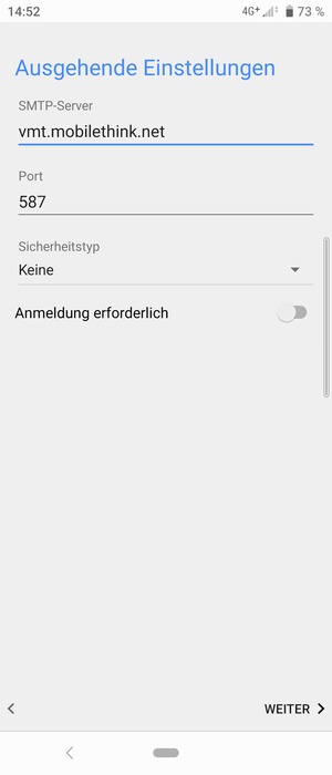 Schalten Sie Anmeldung erforderlich aus und wählen Sie WEITER