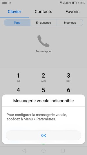 Si votre messagerie vocale n'est pas configurée, sélectionnez OK