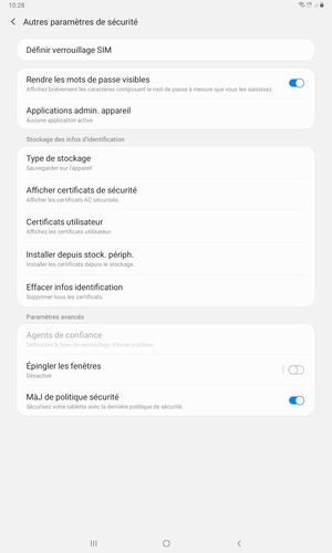Sélectionnez Définir verrouillage SIM