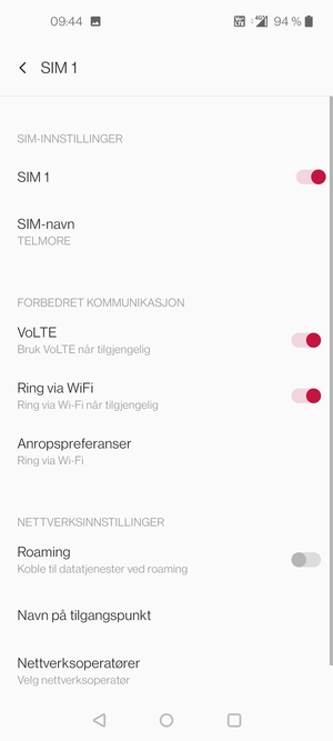 For å bytte nettverk hvis det oppstår nettverksproblemer, velg Nettverksoperatører