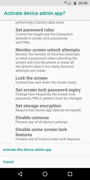 Scroll down and select Activate this device admin app