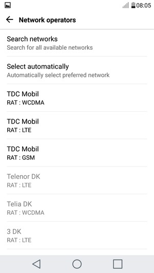 Select a network operator from the list