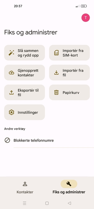 Velg Importér fra SIM-kort
