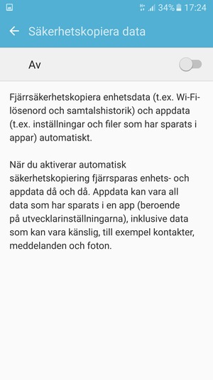 Aktivera  Säkerhetskopiera data