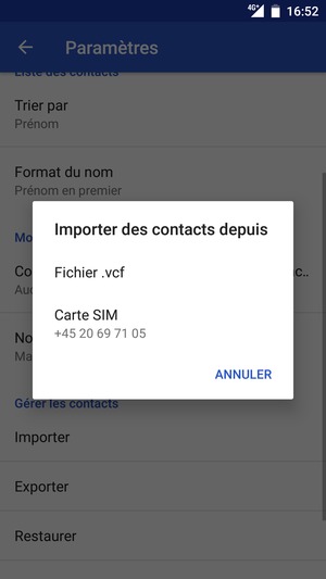 Sélectionnez Carte SIM