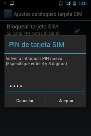 Confirme su nuevo PIN de tarjeta SIM y seleccione Aceptar