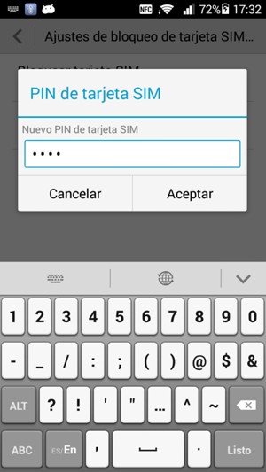 Introduzca su Nuevo PIN de tarjeta SIM y seleccione Aceptar