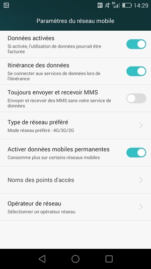 Activer ou désactiver Itinérance des données