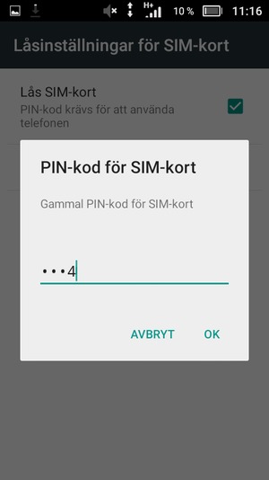 Ange din Gamla PIN-kod för SIM-kort och välj OK