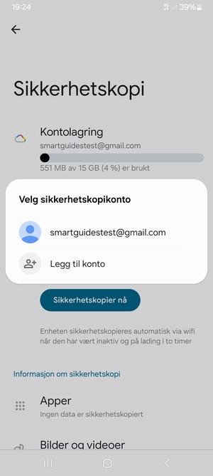 Velg sikkerhetskopi-kontoen din