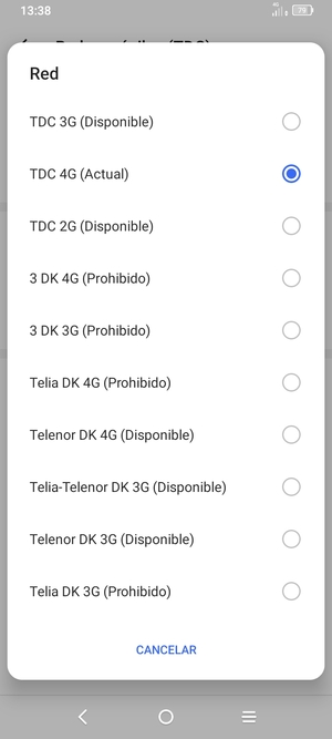 Seleccione un operador de red de la lista