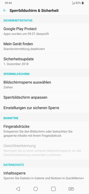 Wählen Sie Bildschirmsperre auswählen