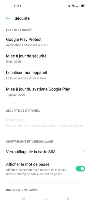 Faites défiler et sélectionnez Verrouillage de la carte SIM