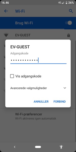 Indtast Wi-Fi adgangskoden og vælg FORBIND