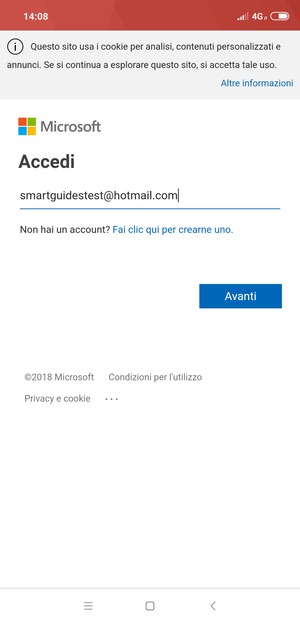 Inserisci il tuo indirizzo Hotmail e seleziona Avanti
