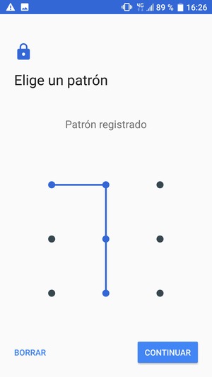 Dibuje un patrón de desbloqueo y seleccione CONTINUAR