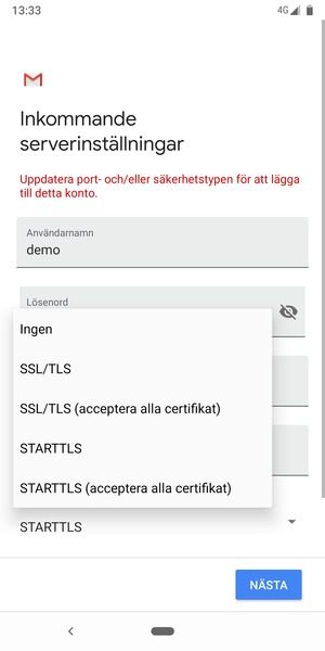 Välj Ingen och NÄSTA