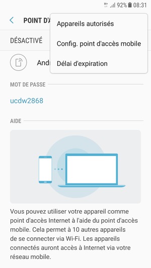 Sélectionnez Config. point d'accès mobile