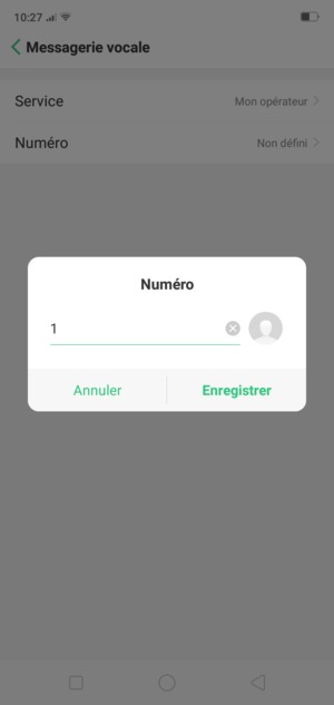 Saisissez le Numéro de messagerie vocale et sélectionnez Enregistrer