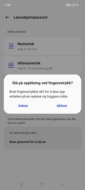 Velg ønsket alternativ