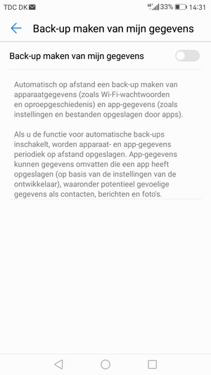 Schakel Back-up maken van mijn gegevens in