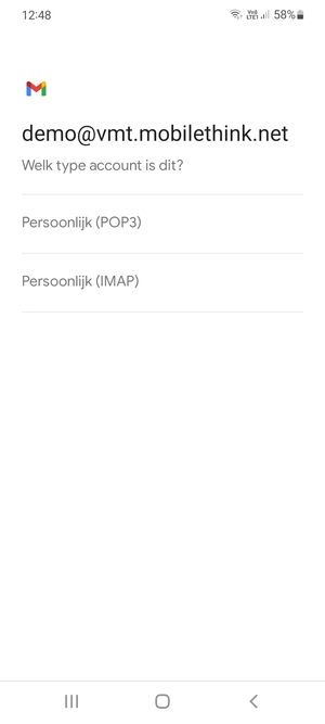 Selecteer Persoonlijk (POP3) of Persoonlijk (IMAP)
