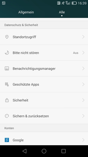 Scrollen Sie und wählen Sie Sicherheit