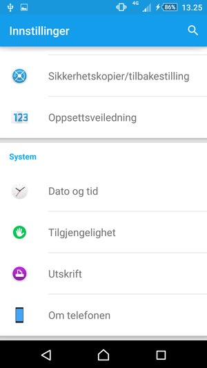 Bla til og velg Om telefonen