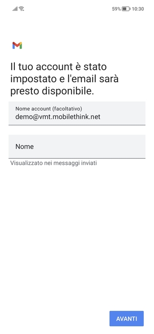 Scegli un nome per il tuo account e inserisci il tuo nome. Seleziona AVANTI