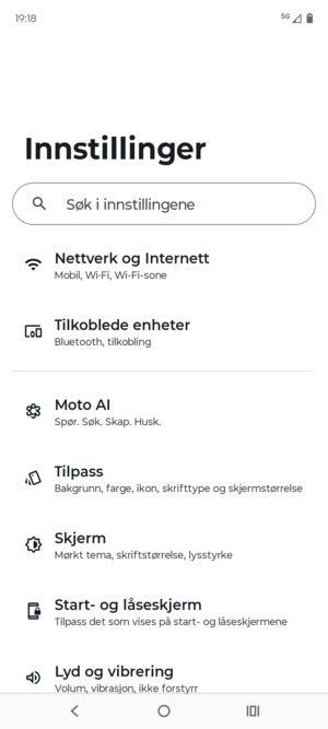 Velg Nettverk og Internett