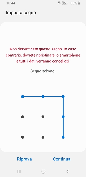 Disegna una sequenza di sblocco e seleziona Continua