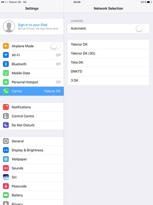 Select a network operator from the list