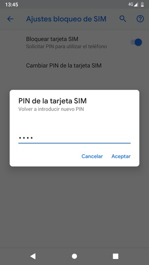 Confirme su nuevo PIN de tarjeta SIM y seleccione OK