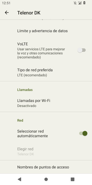 Desactive Seleccionar red automáticamente