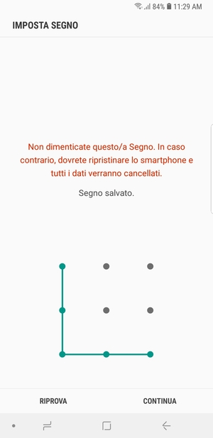 Disegna una sequenza di sblocco e seleziona CONTINUA