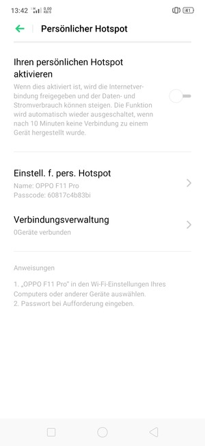 Wählen Sie Einstell. f. pers. Hotspot