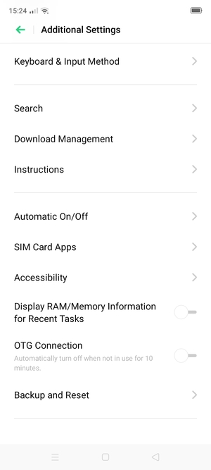 Scroll to and select Backup and Reset