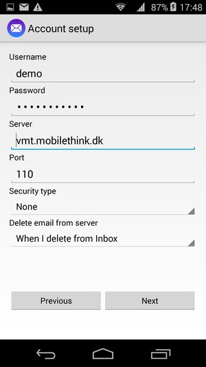 Enter Username and Incoming server address. Select Next