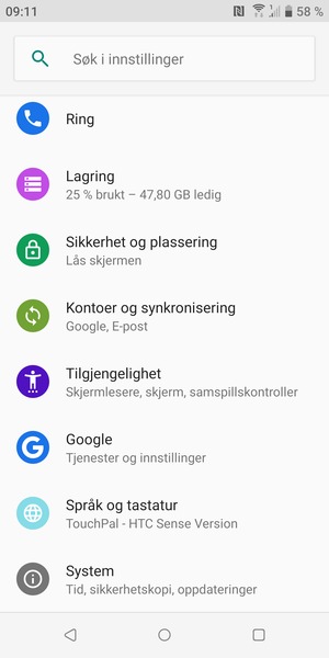 Bla til og velg Kontoer og synkronisering