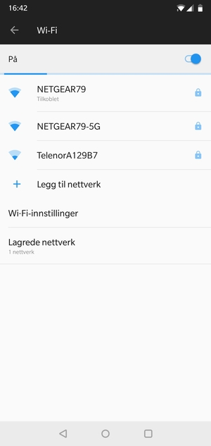 Du er nå koblet til Wi-Fi-nettverket