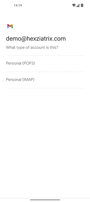 Select Personal (POP3) or Personal (IMAP)