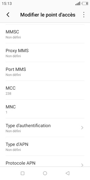 Faites défiler vers le bas et saisissez les informations Internet