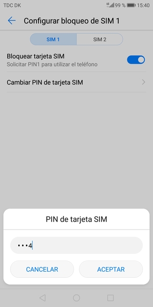 Introduzca su PIN anterior de SIM y seleccione ACEPTAR