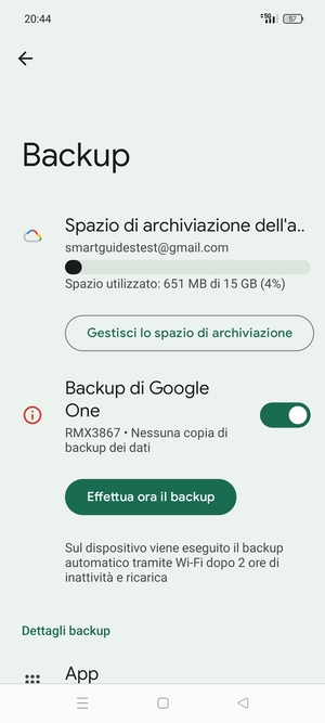 Seleziona Spazio di archivazione dell'account