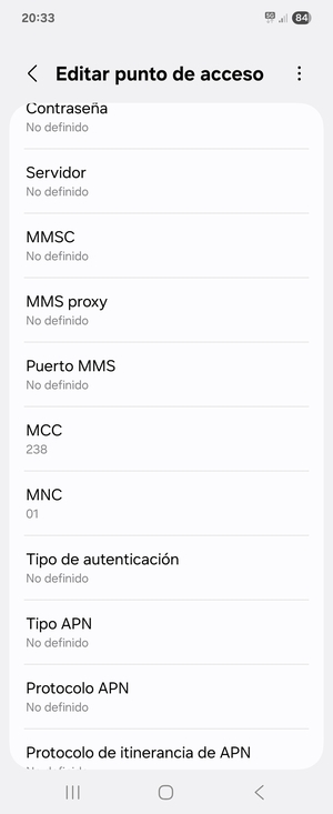 Desplácese hacia abajo e introduzca la información MMS