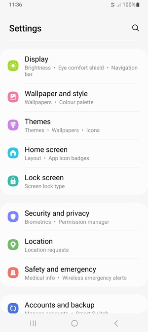 Scroll to and select Security and privacy